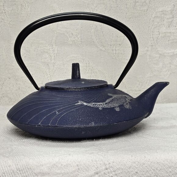 Teavana Japanese Blue Koi Fish Cast Iron Tea Pot Handmade Prosperity - Picture 4 of 10